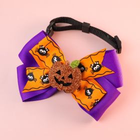 Pet Cat Dog Pumpkin Bow Tie Big Bell Decorations (Option: Purple-M28to43cm)