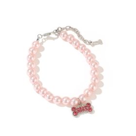 Pet Supplies Collar Pearl Cat Necklace Ornament (Option: Pink-L)